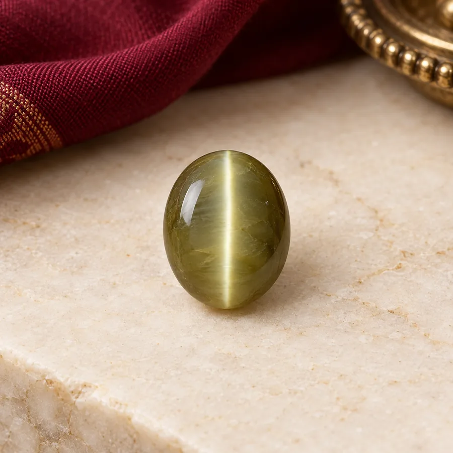 Cat's Eye (Lehsunia) — Polished Cabochon — full product view; original illustrative product photography