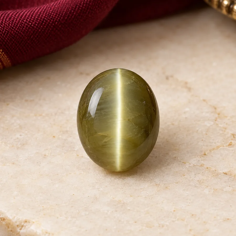 Cat's Eye (Lehsunia) — Polished Cabochon — closer product detail; original illustrative product photography