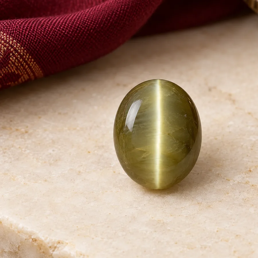 Cat's Eye (Lehsunia) — Polished Cabochon — left-framed detail; original illustrative product photography