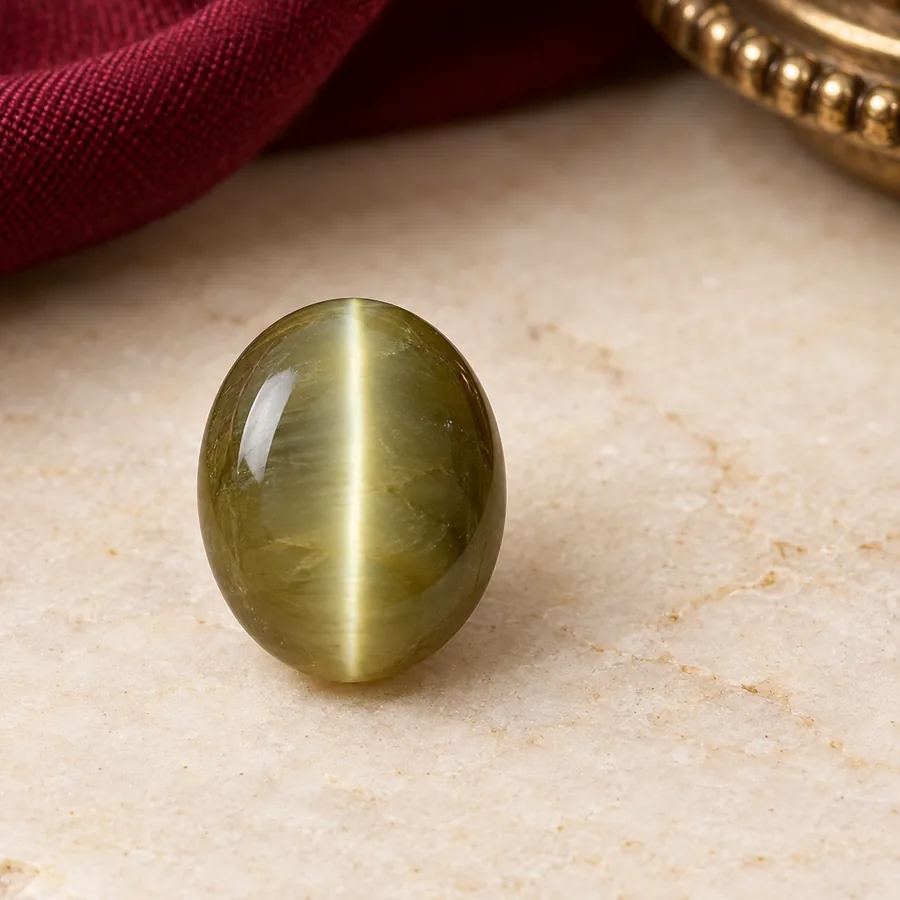 Cat's Eye (Lehsunia) — Polished Cabochon — right-framed detail; original illustrative product photography