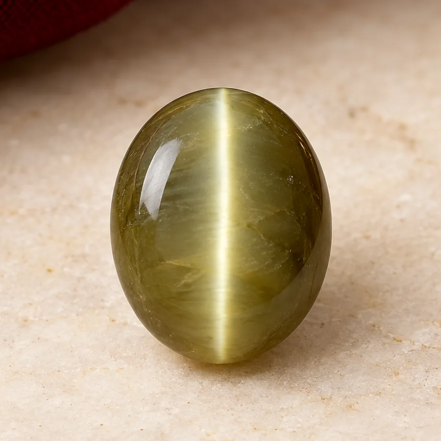 Cat's Eye (Lehsunia) — Polished Cabochon — macro material detail; original illustrative product photography