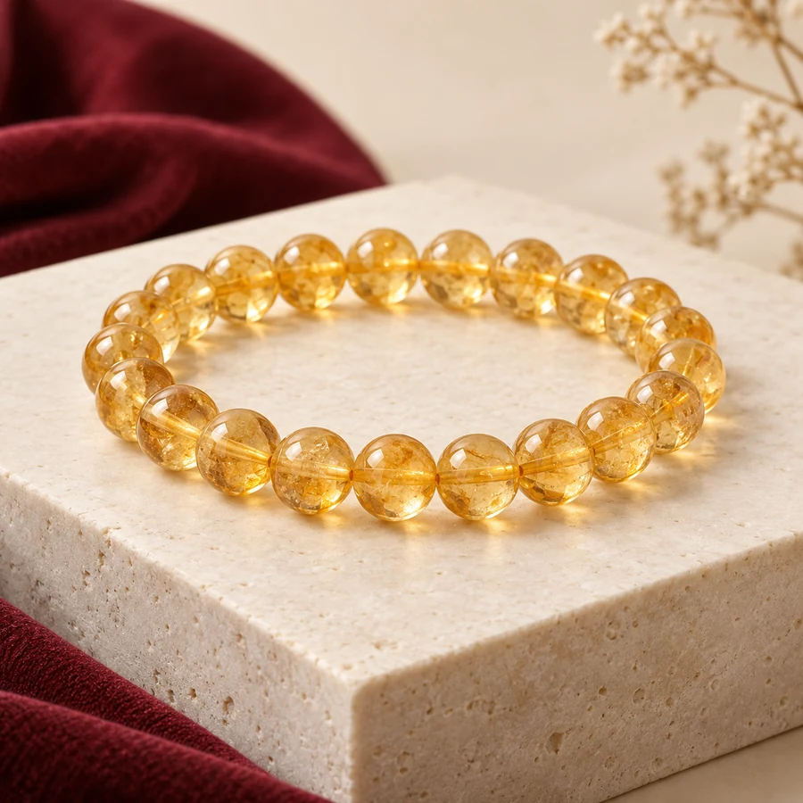 Citrine Crystal Bracelet — Golden Quartz Beads — full product view; original illustrative product photography