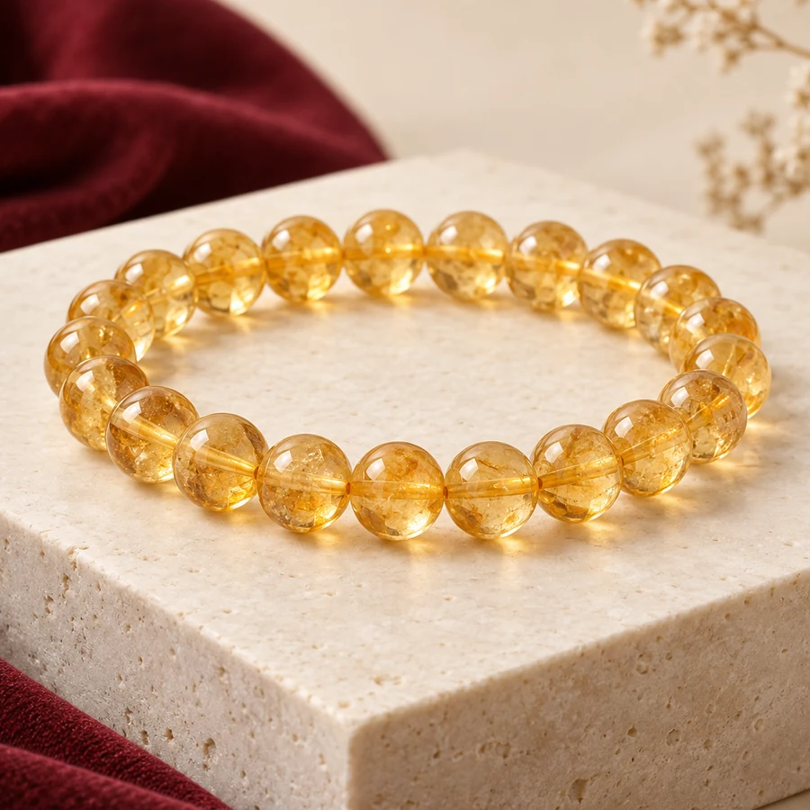 Citrine Crystal Bracelet — Golden Quartz Beads — closer product detail; original illustrative product photography
