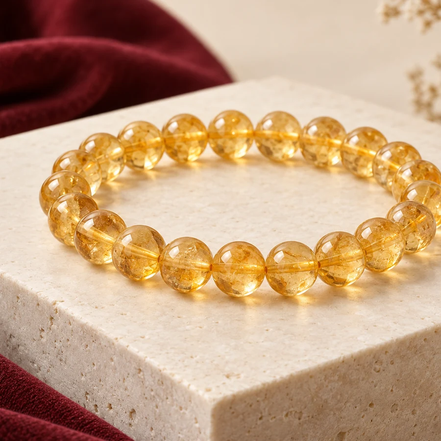 Citrine Crystal Bracelet — Golden Quartz Beads — left-framed detail; original illustrative product photography