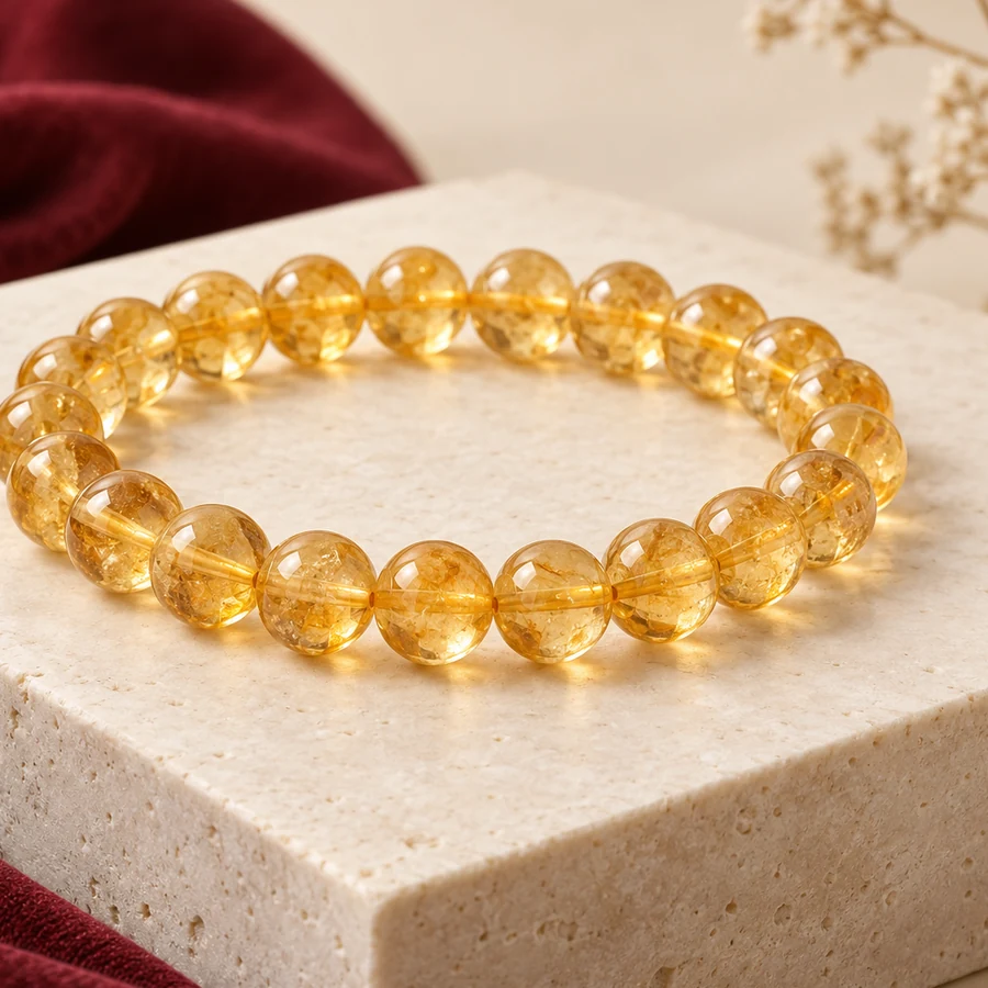 Citrine Crystal Bracelet — Golden Quartz Beads — right-framed detail; original illustrative product photography