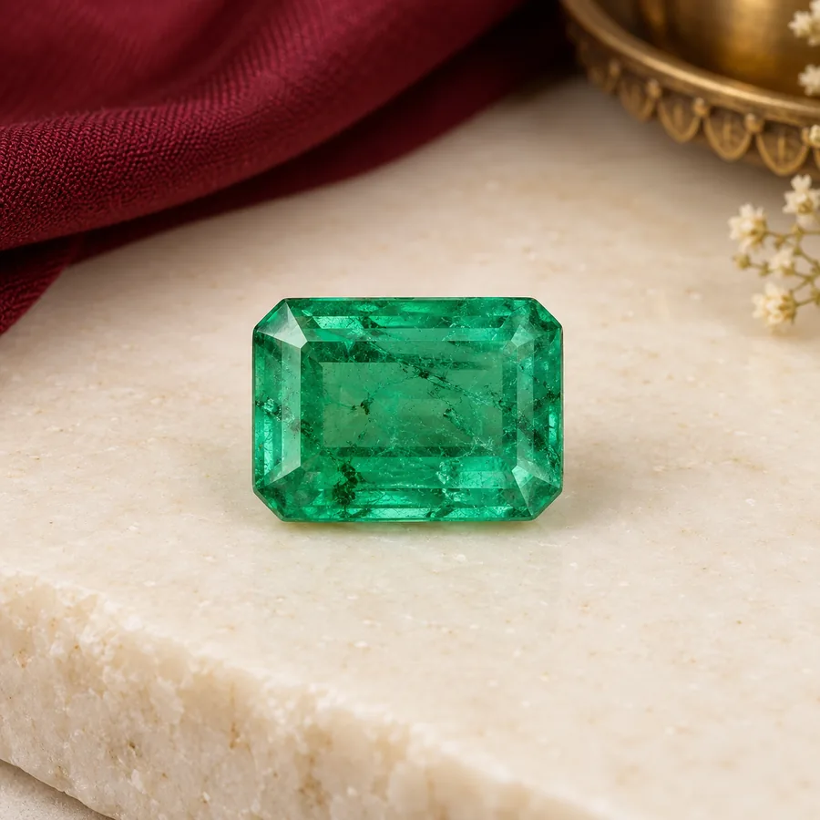 Emerald (Panna) — Loose Gemstone — full product view; original illustrative product photography
