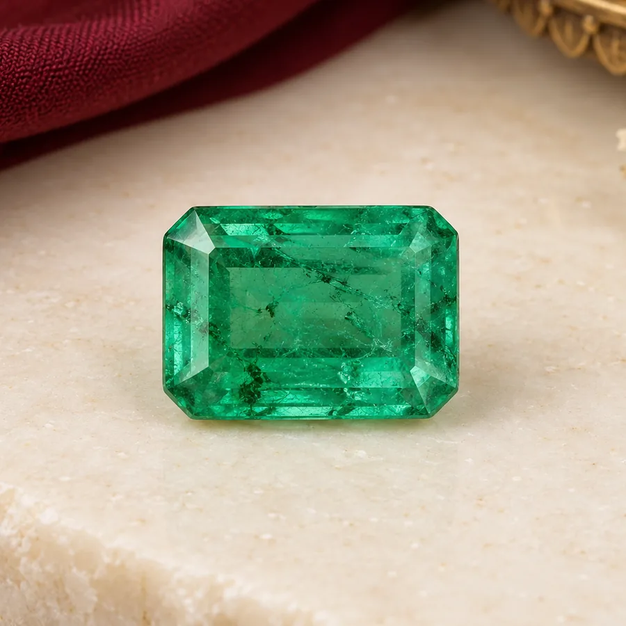 Emerald (Panna) — Loose Gemstone — closer product detail; original illustrative product photography