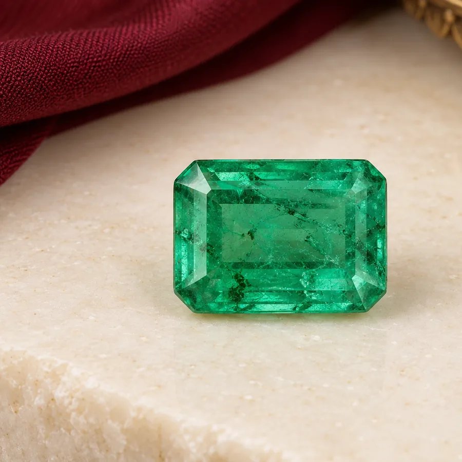 Emerald (Panna) — Loose Gemstone — left-framed detail; original illustrative product photography