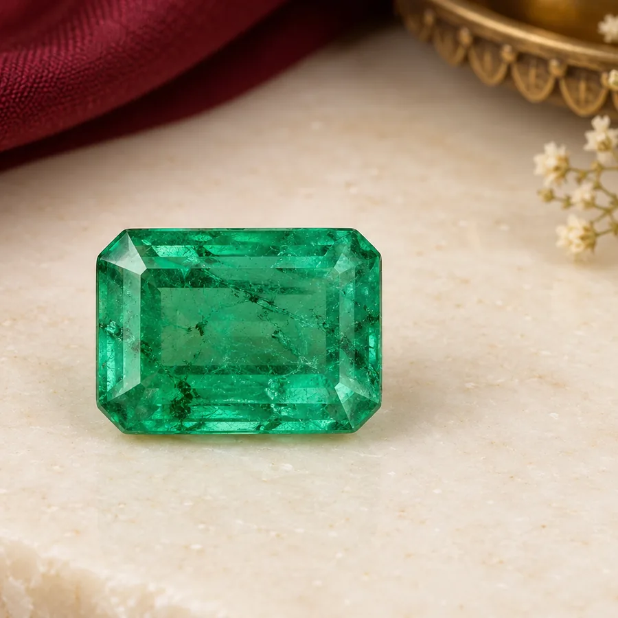 Emerald (Panna) — Loose Gemstone — right-framed detail; original illustrative product photography