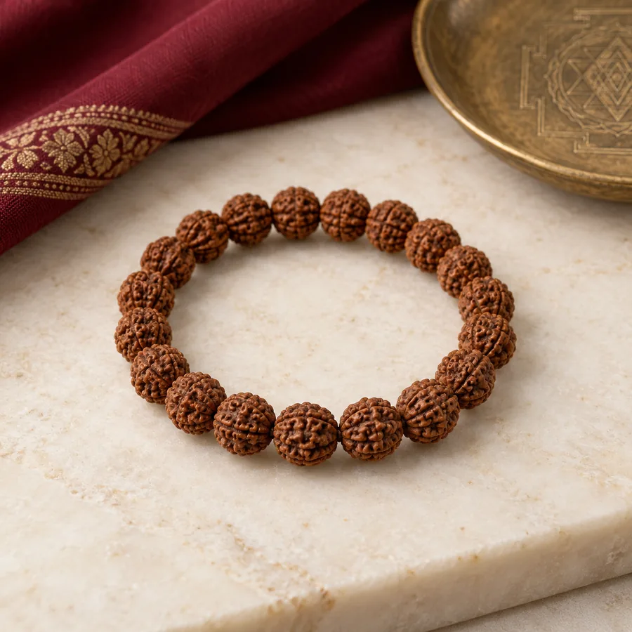 5 Mukhi Rudraksha Bracelet — Natural Beads — view 1 5 Mukhi Rudraksha Bracelet — Natural Beads — full product view; original illustrative product photography