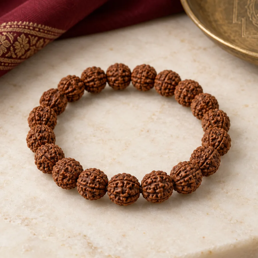 5 Mukhi Rudraksha Bracelet — Natural Beads — closer product detail; original illustrative product photography