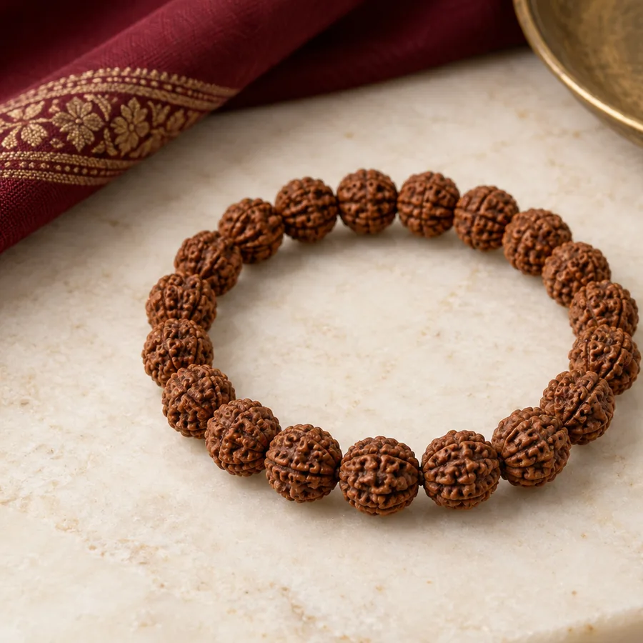 5 Mukhi Rudraksha Bracelet — Natural Beads — left-framed detail; original illustrative product photography