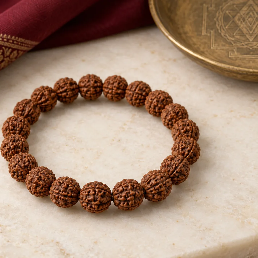 5 Mukhi Rudraksha Bracelet — Natural Beads — right-framed detail; original illustrative product photography