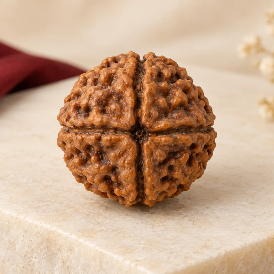 4 Mukhi Rudraksha — Natural Loose Bead — closer product detail; original illustrative product photography