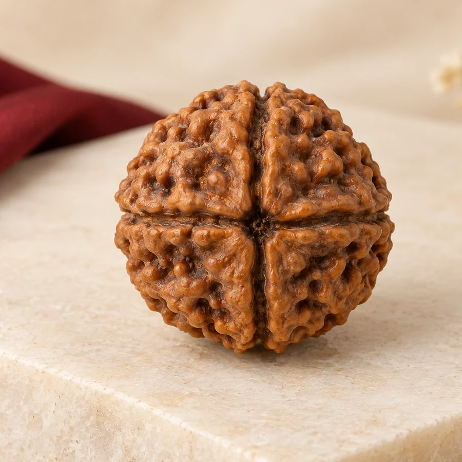 4 Mukhi Rudraksha — Natural Loose Bead — left-framed detail; original illustrative product photography