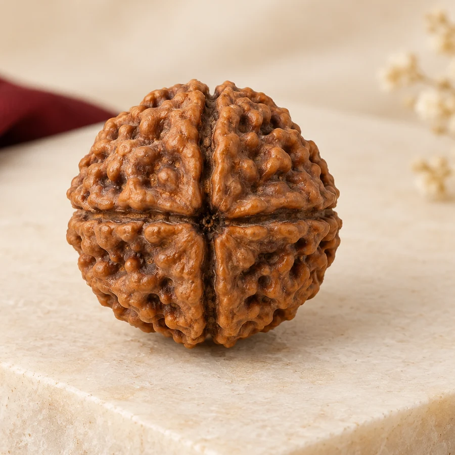 4 Mukhi Rudraksha — Natural Loose Bead — right-framed detail; original illustrative product photography
