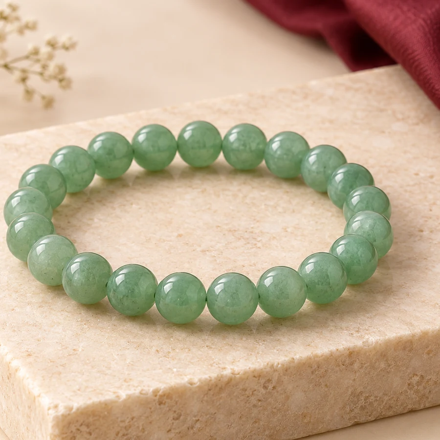 Green Aventurine Bracelet — Polished Stone Beads — right-framed detail; original illustrative product photography