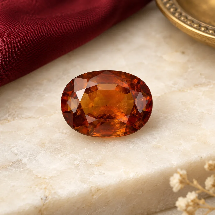 Hessonite Garnet (Gomed) — Loose Gemstone — full product view; original illustrative product photography