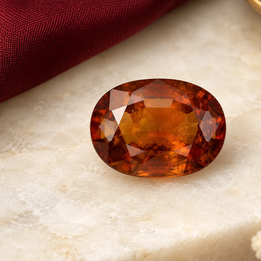 Hessonite Garnet (Gomed) — Loose Gemstone — left-framed detail; original illustrative product photography
