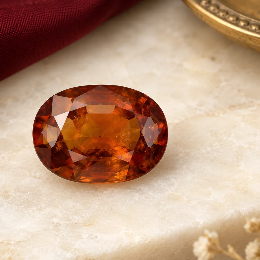 Hessonite Garnet (Gomed) — Loose Gemstone — right-framed detail; original illustrative product photography
