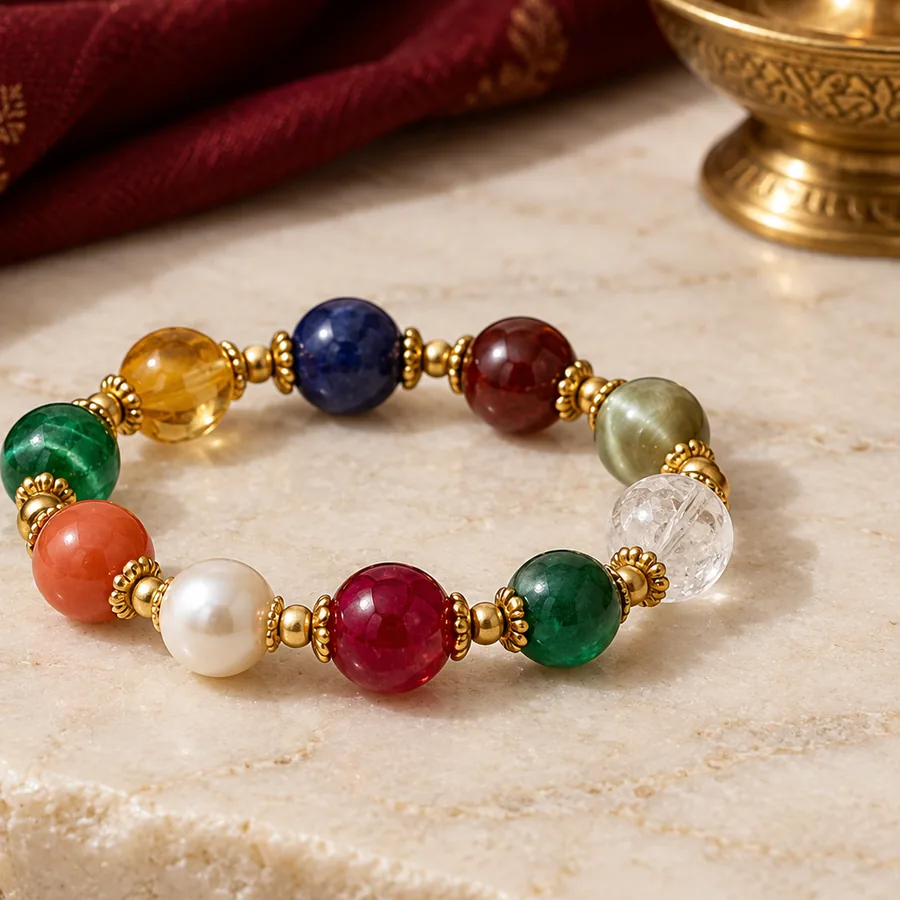 Navratna Gemstone Bracelet — Nine-Stone Design — right-framed detail; original illustrative product photography