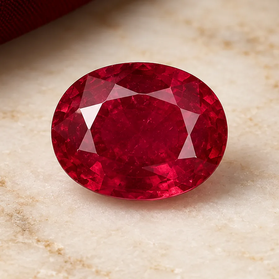Ruby (Manik) — Loose Gemstone — macro material detail; original illustrative product photography