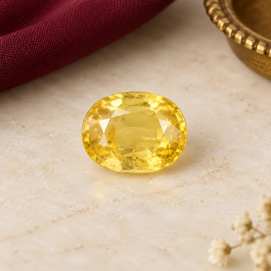 Yellow Sapphire (Pukhraj) — Loose Gemstone — full product view; original illustrative product photography