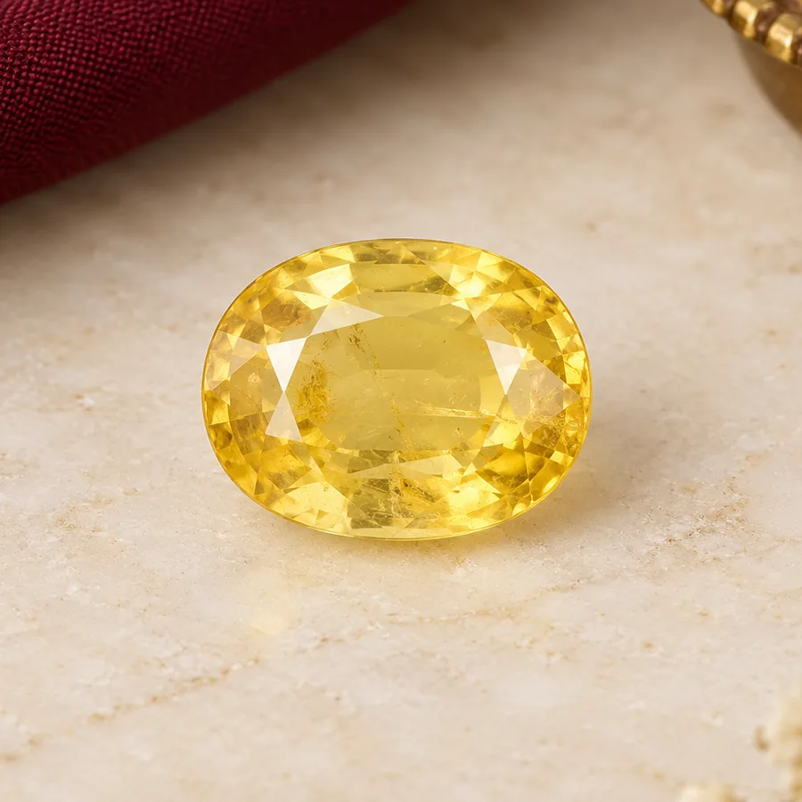 Yellow Sapphire (Pukhraj) — Loose Gemstone — closer product detail; original illustrative product photography