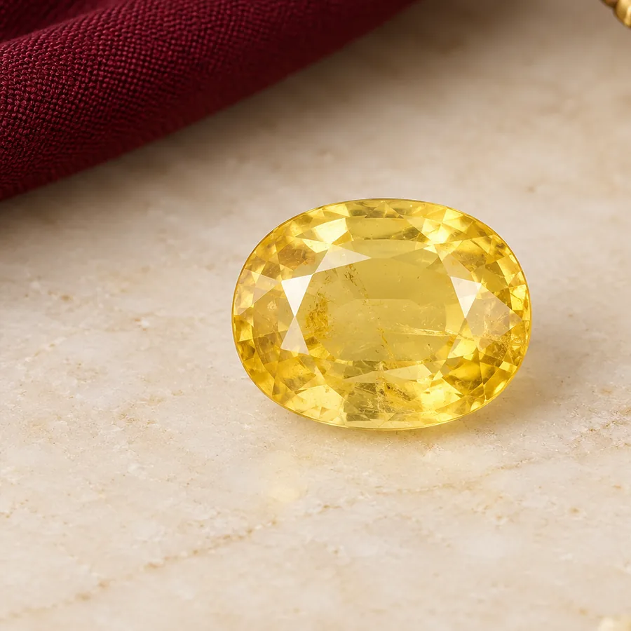 Yellow Sapphire (Pukhraj) — Loose Gemstone — left-framed detail; original illustrative product photography