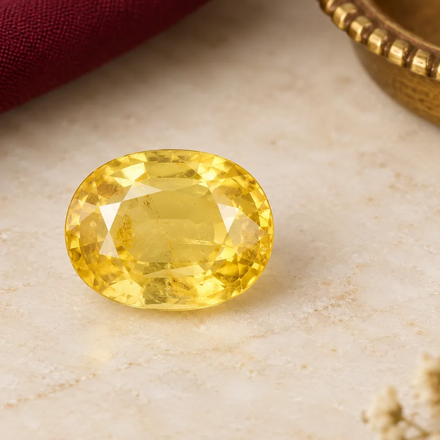 Yellow Sapphire (Pukhraj) — Loose Gemstone — right-framed detail; original illustrative product photography