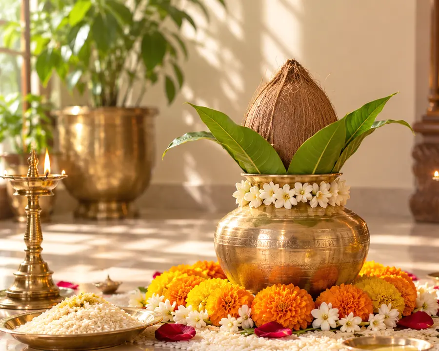Upakarma — ritual arrangement detail; original illustrative service photograph