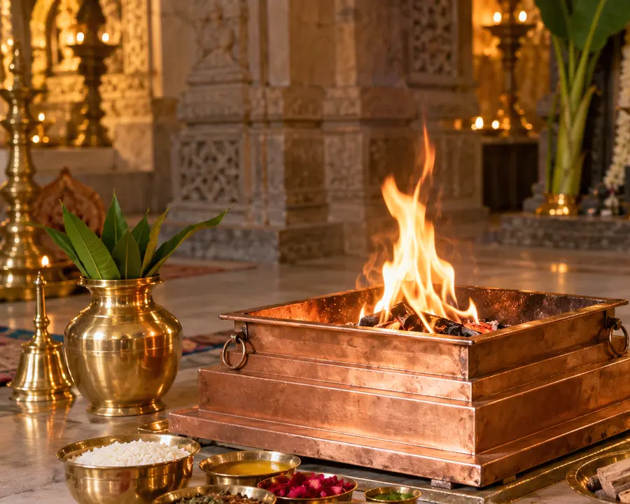 Ayush Havan — illustrative view 2 Ayush Havan — ritual arrangement detail; original illustrative service photograph