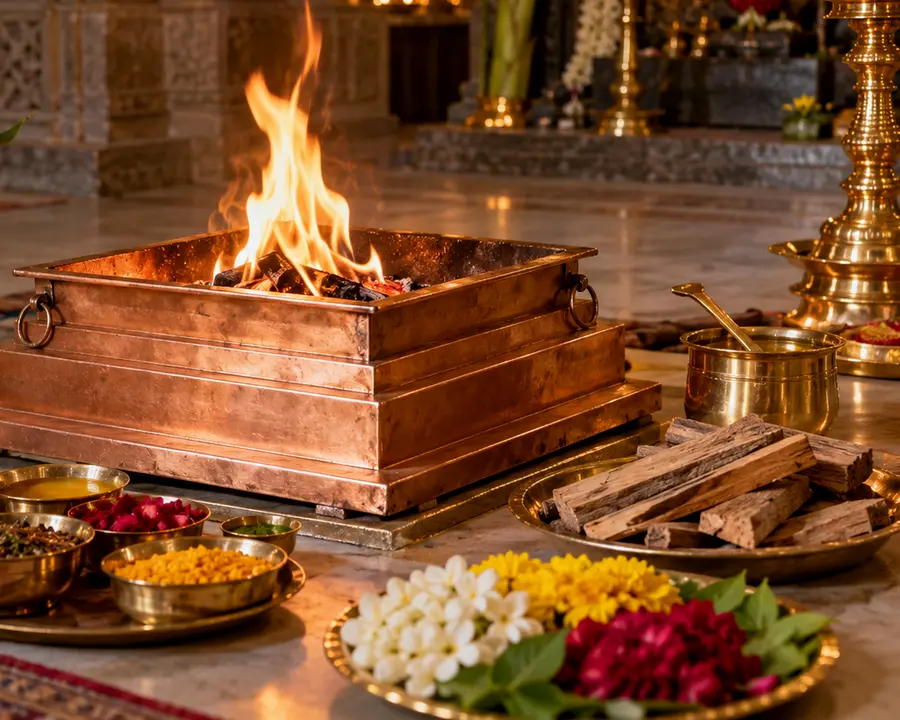 Ayush Havan — illustrative view 3 Ayush Havan — offerings and sacred materials; original illustrative service photograph