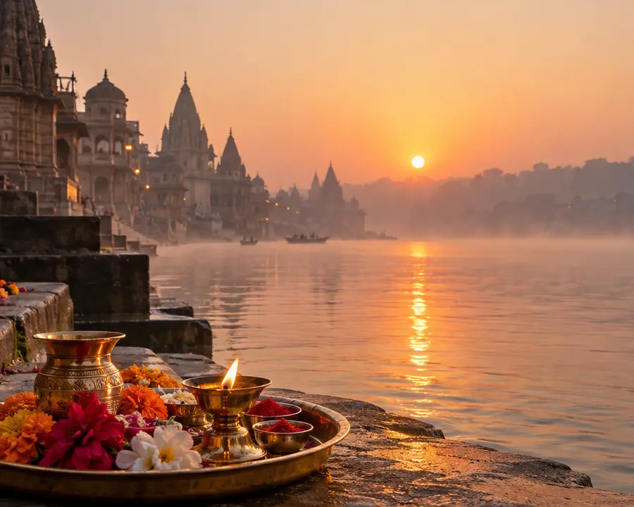 Kashi Yatra & Pitru Rituals — illustrative view 1 Kashi Yatra & Pitru Rituals — complete ritual setting; original illustrative service photograph